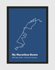 Personalised route trace print, in a black frame, A4 portrait