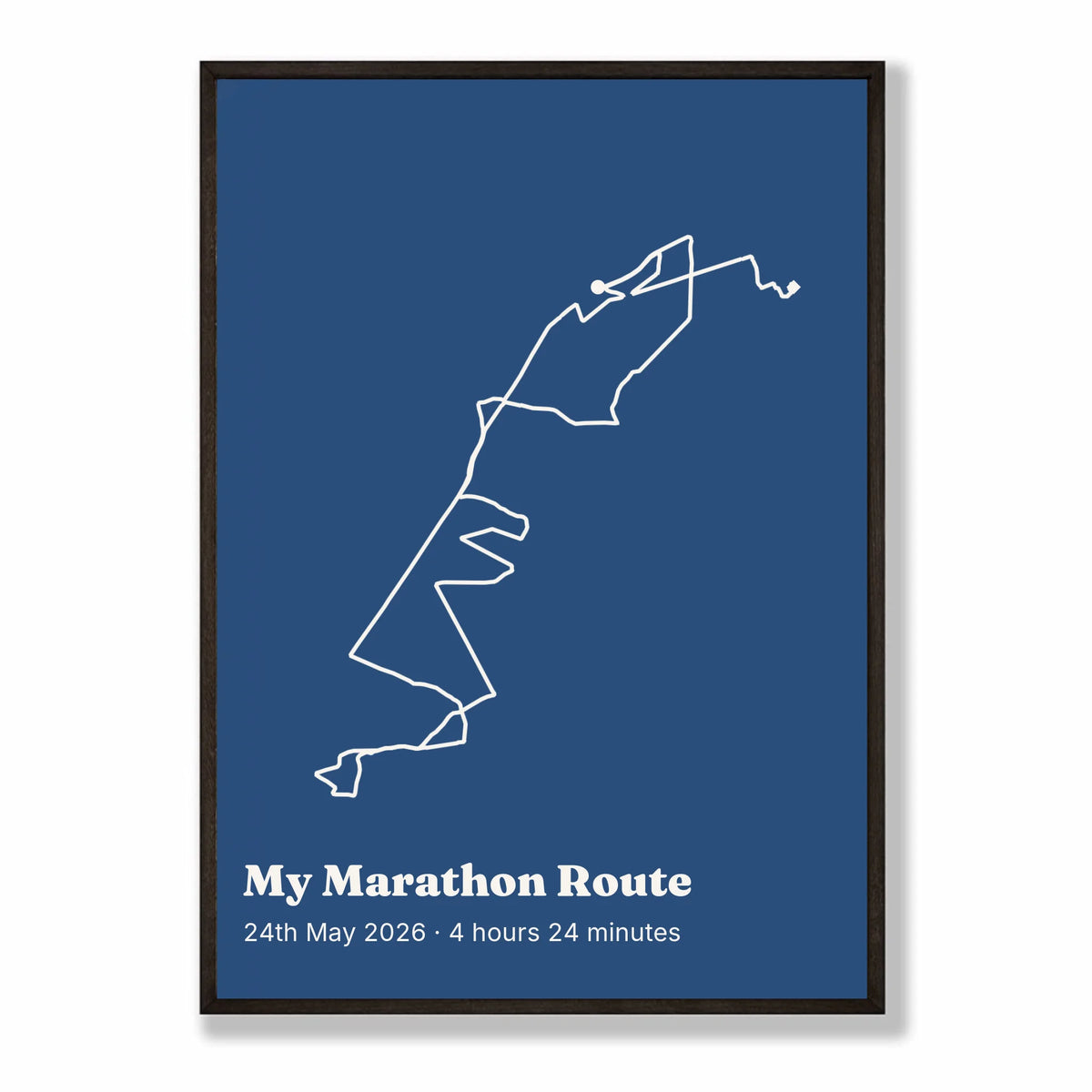 Personalised route trace print, in a black frame, A2 portrait