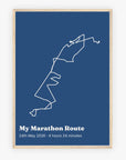 Personalised route trace print, in an oak coloured frame, A2 portrait