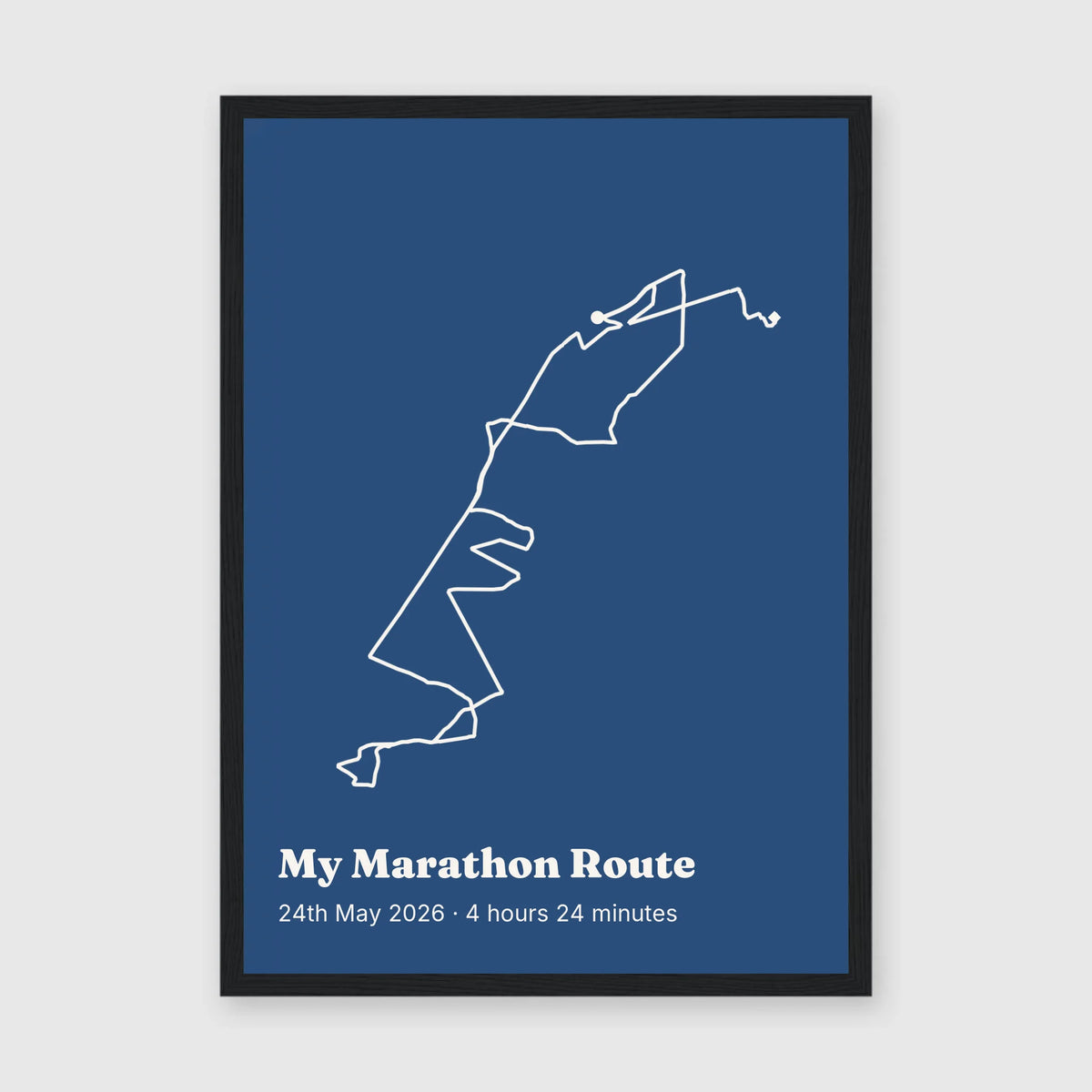 Personalised route trace print, in a black frame, A3 portrait
