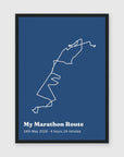 Personalised route trace print, in a black frame, A3 portrait