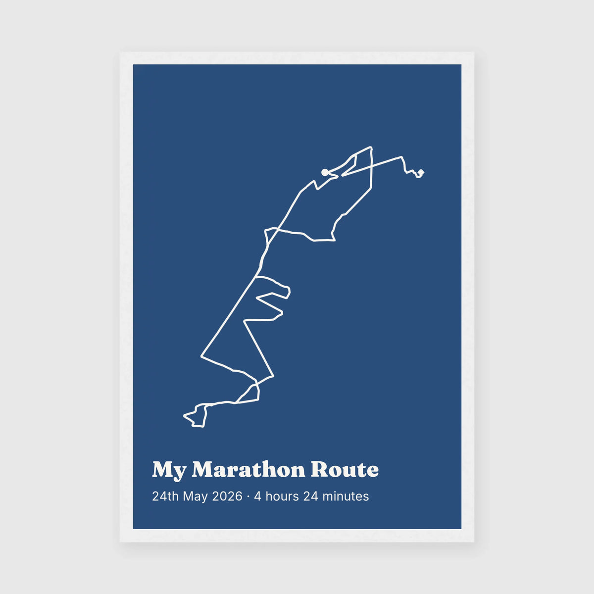 Personalised route trace print, in a white frame, A3 portrait