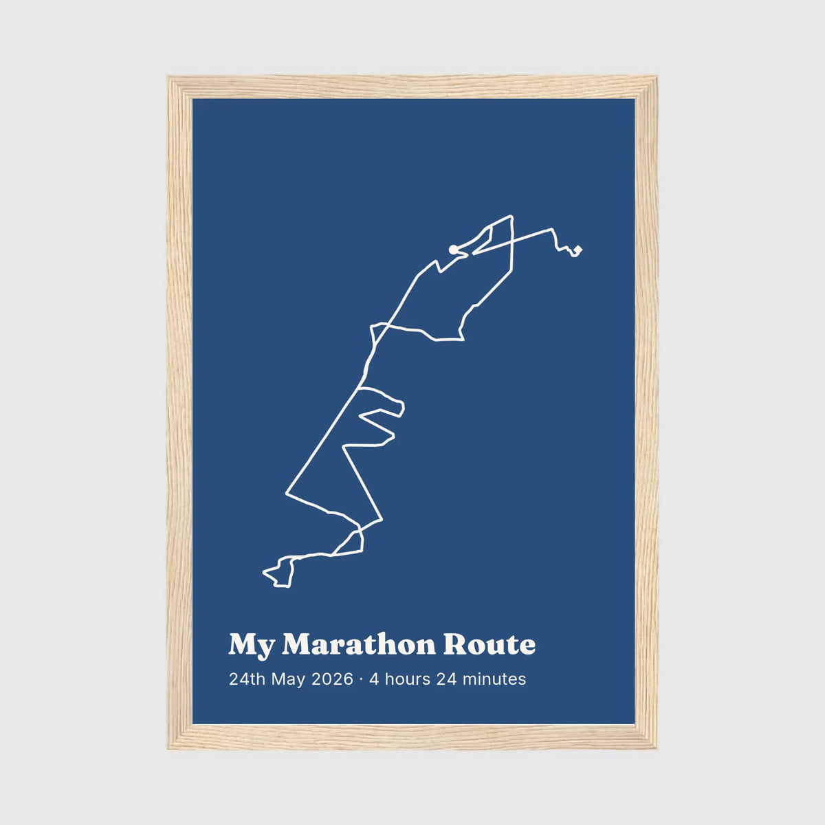 Personalised route trace print, in an oak coloured frame, A4 portrait