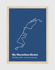 Personalised route trace print, in an oak coloured frame, A4 portrait