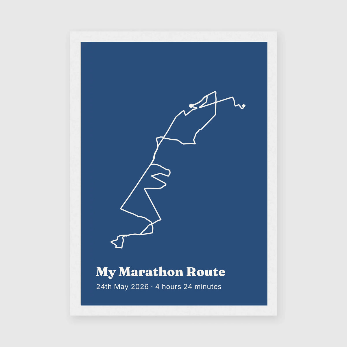 Personalised route trace print, in a white frame, A4 portrait
