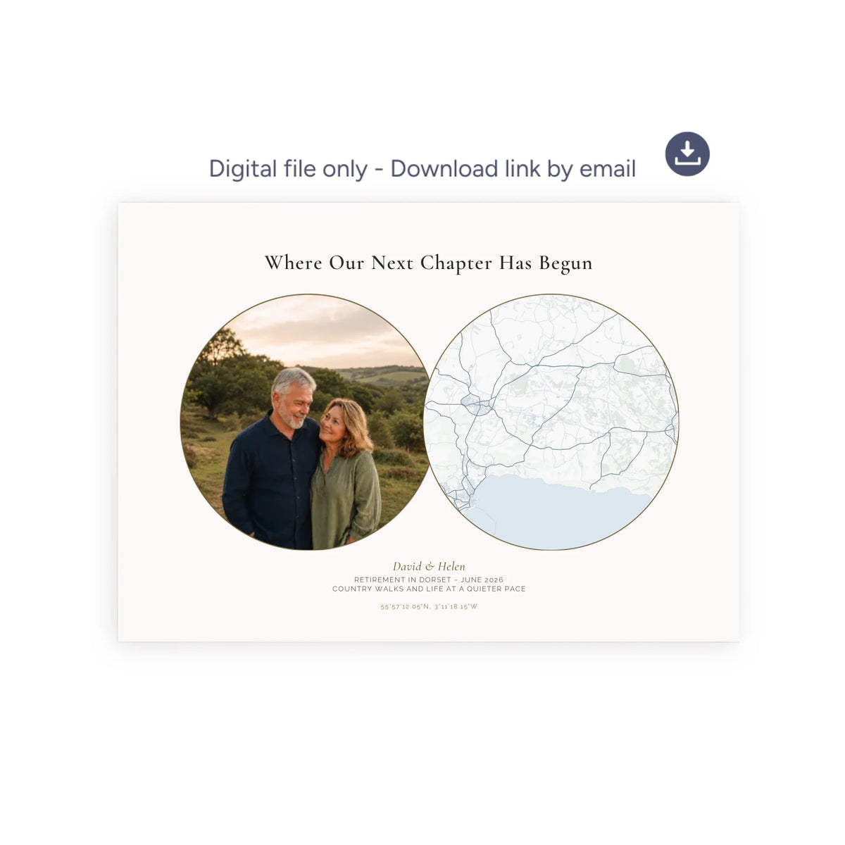 Personalised location map &amp; photo print, Meridian, digital download, landscape