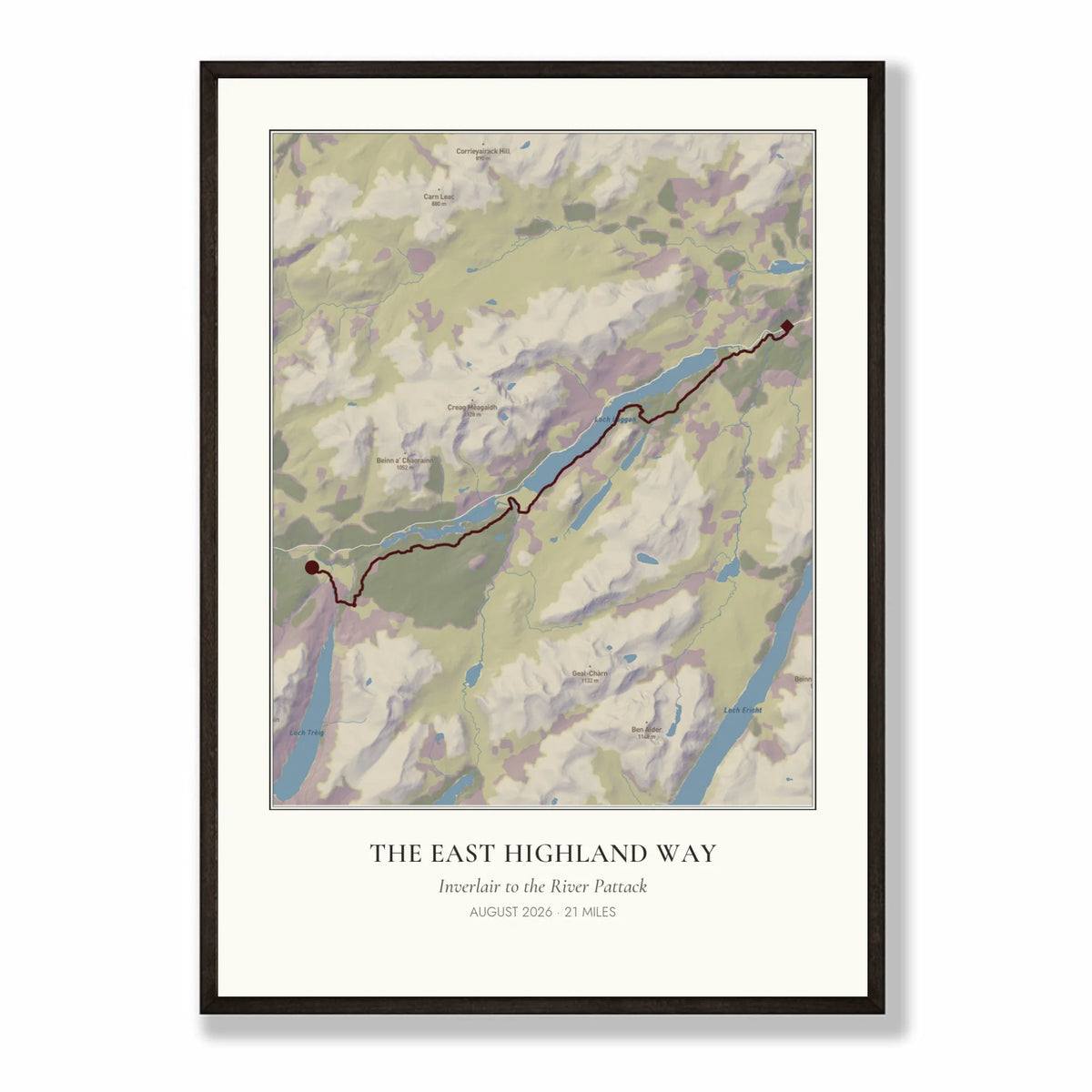 Personalised route map print in a black frame, A2 portrait