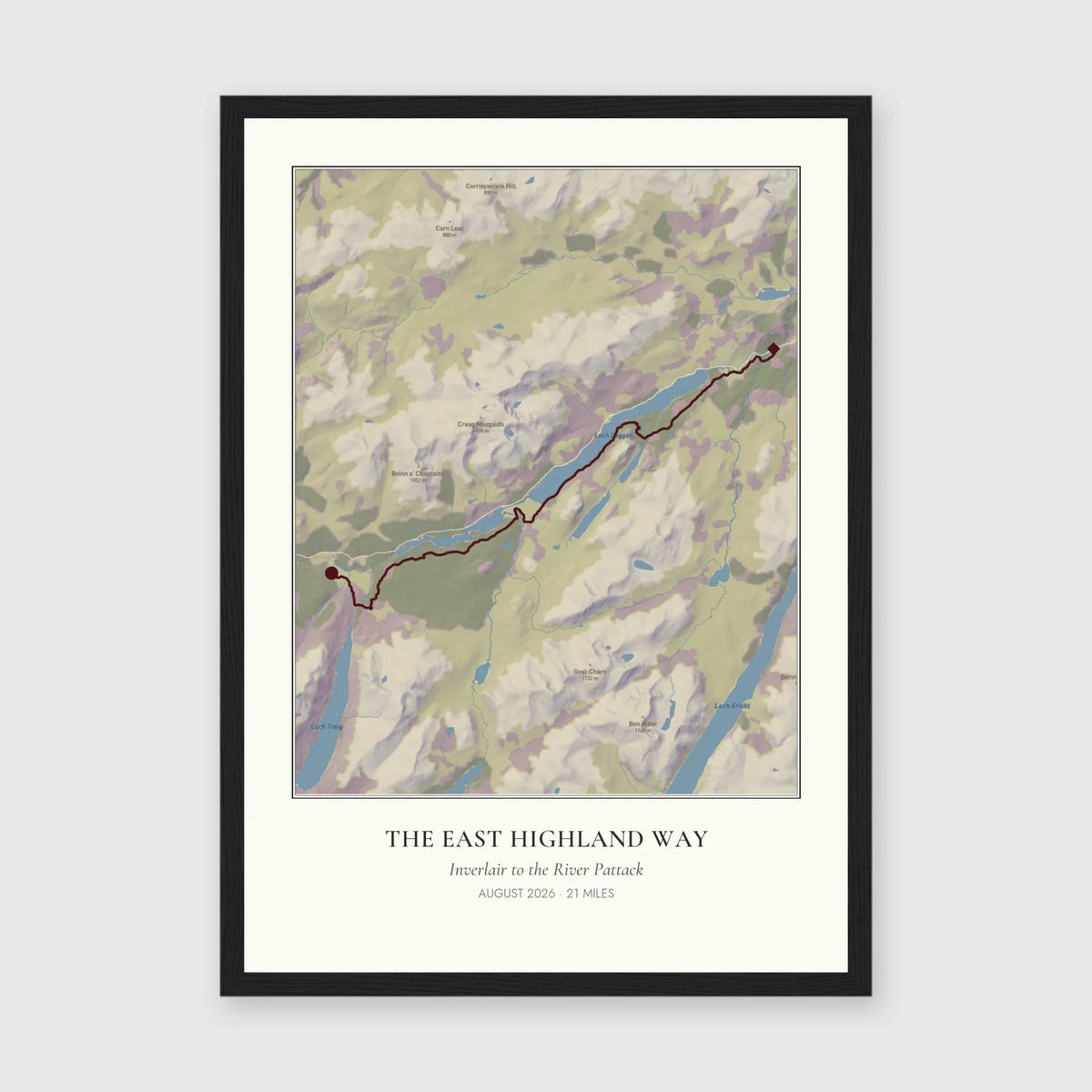 Personalised route map print in a black frame, A3 portrait