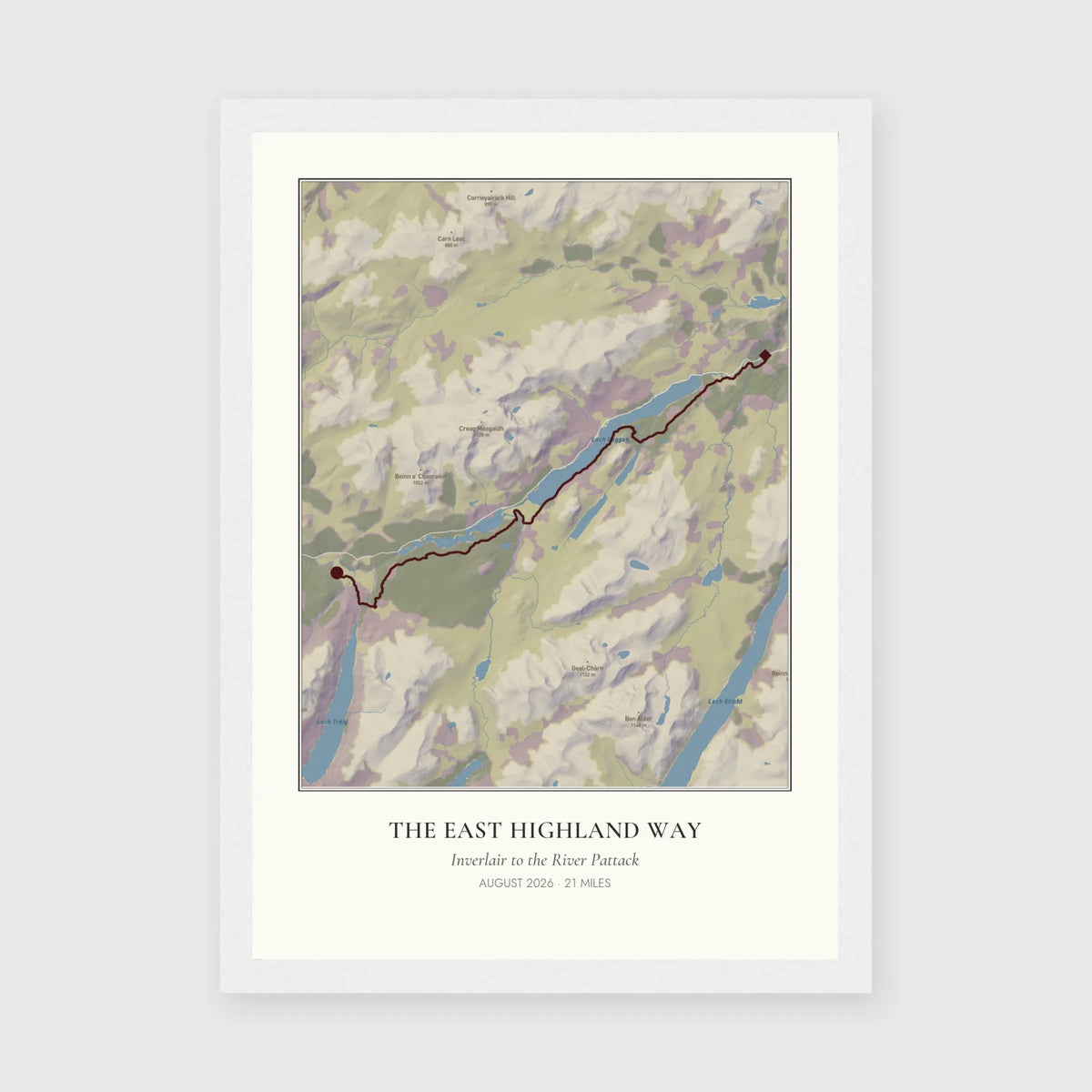 Personalised route map print in a white frame, A4 portrait