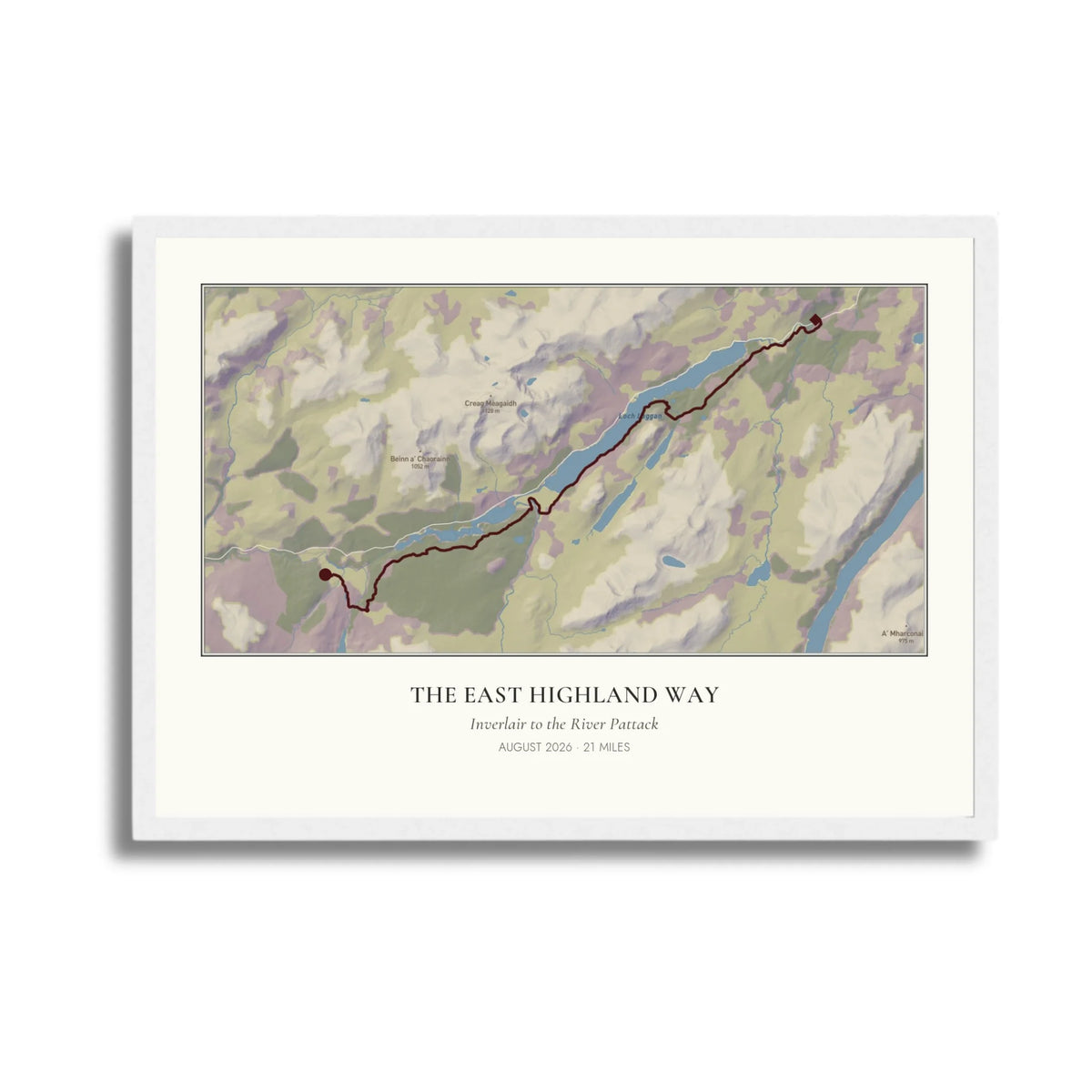Personalised route map print in a white frame, A3 landscape