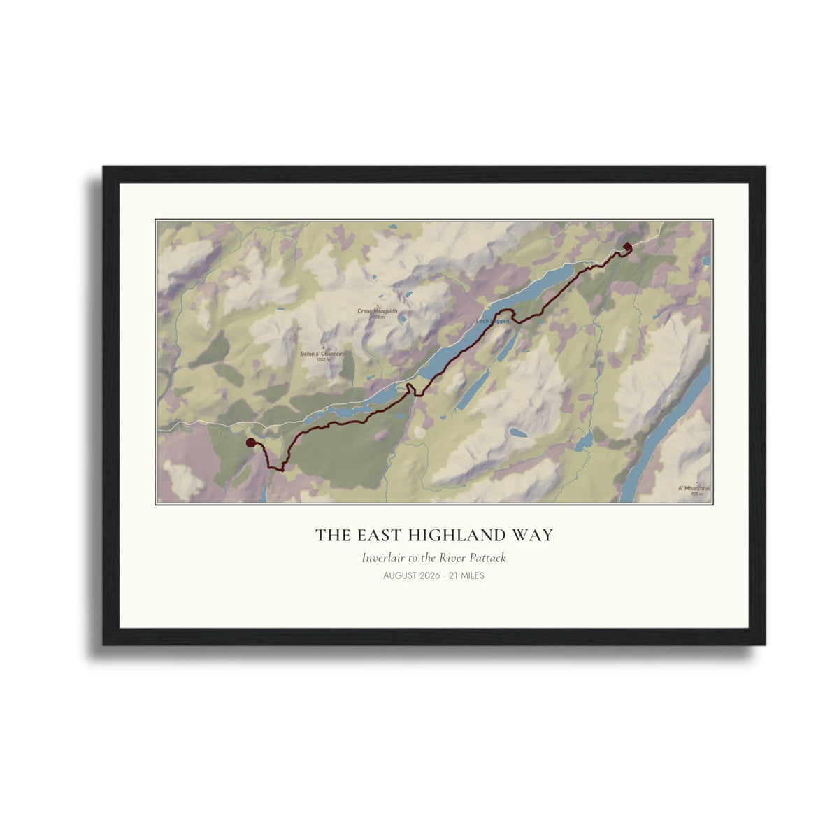 Personalised route map print in a black frame, A3 landscape