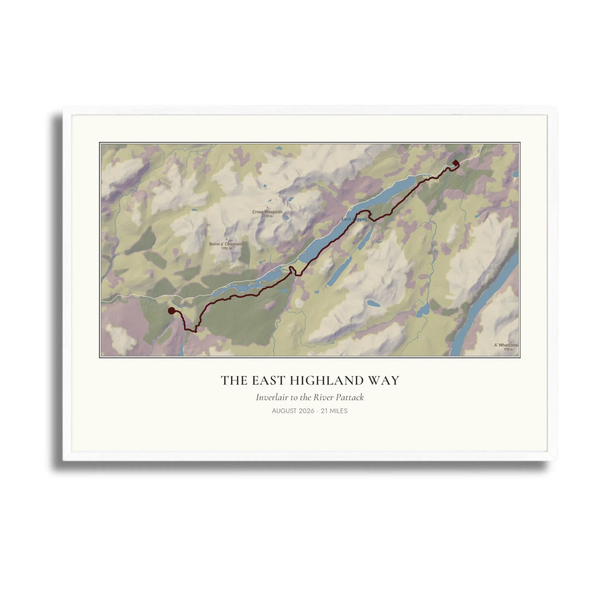 Personalised route map print in a white frame, A2 landscape