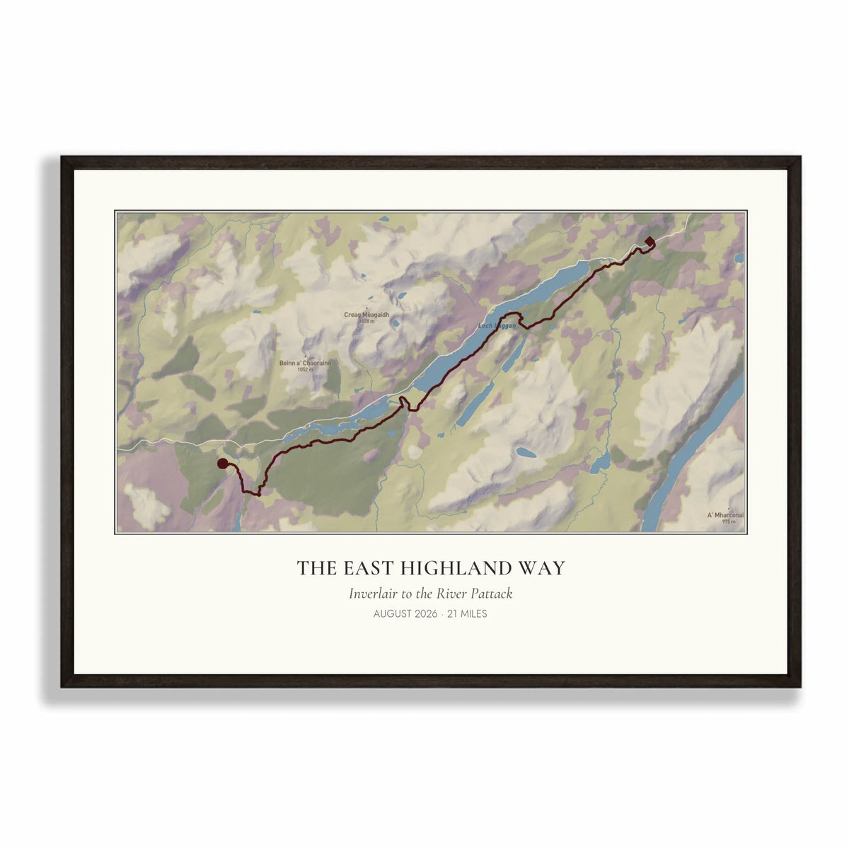 Personalised route map print in a black frame, A2 landscape