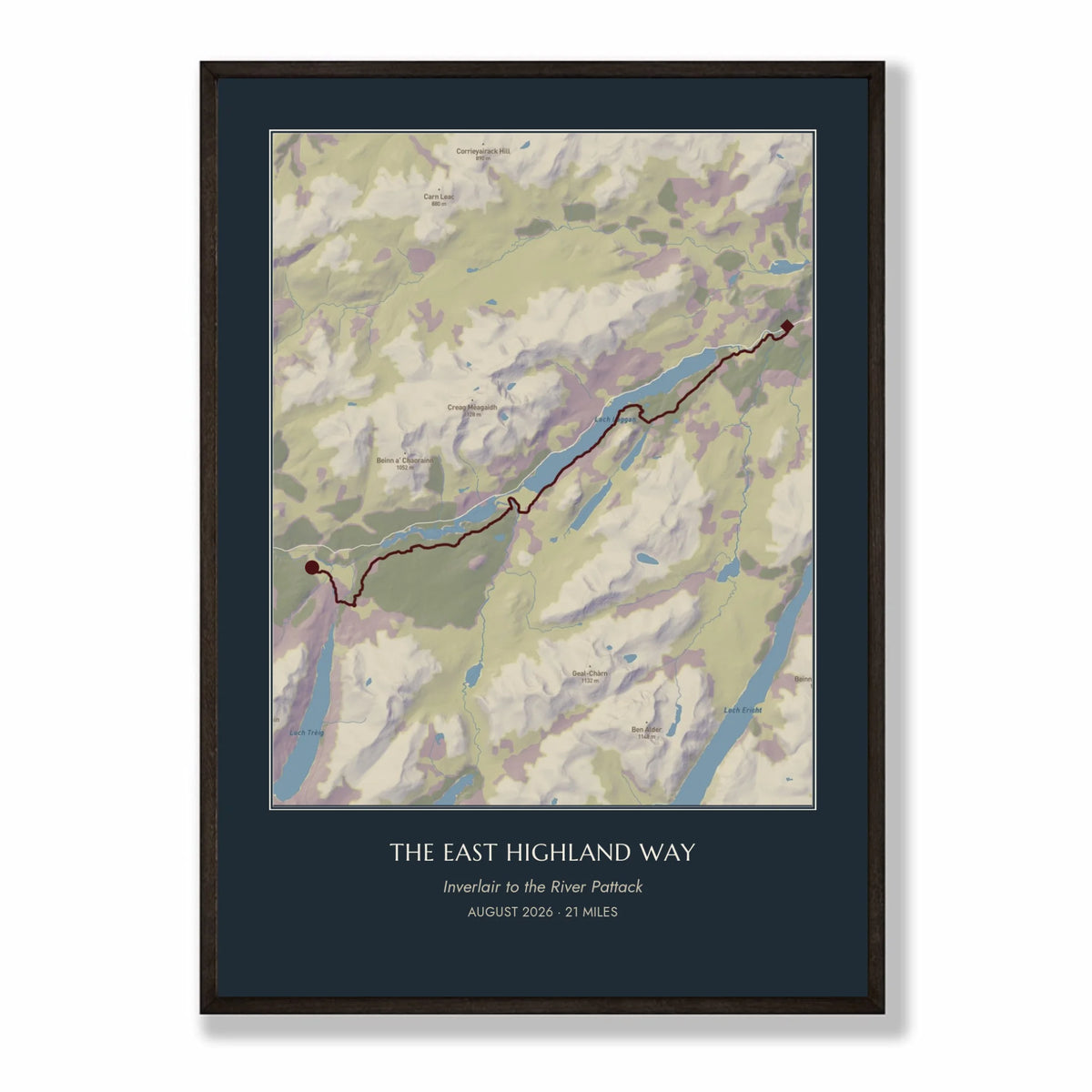 Personalised route map print in a black frame, A2 portrait
