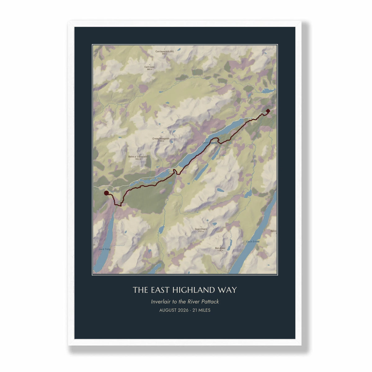 Personalised route map print in a white frame, A2 portrait