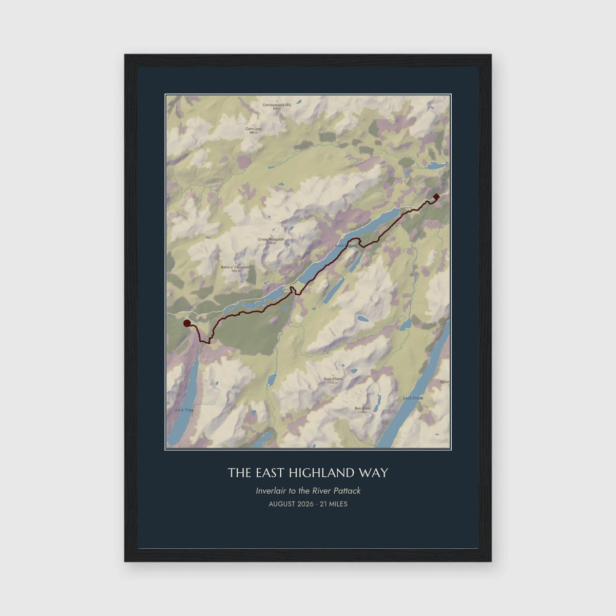 Personalised route map print in a black frame, A3 portrait