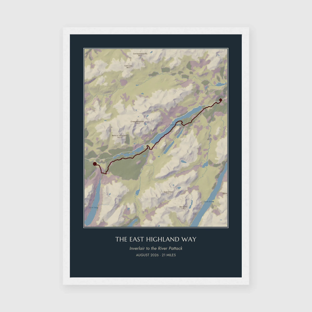 Personalised route map print in a white frame, A3 portrait