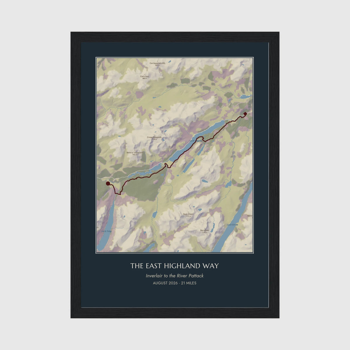 Personalised route map print in a black frame, A4 portrait