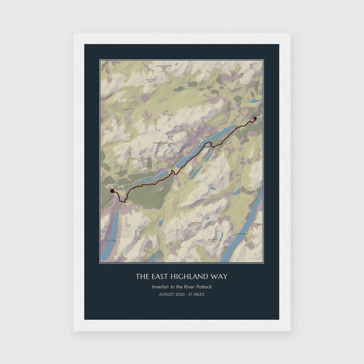 Personalised route map print in a white frame, A4 portrait