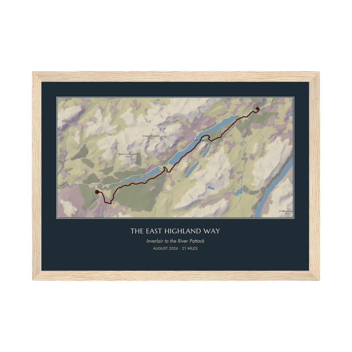 Personalised route map print in an oak coloured frame, A4 landscape
