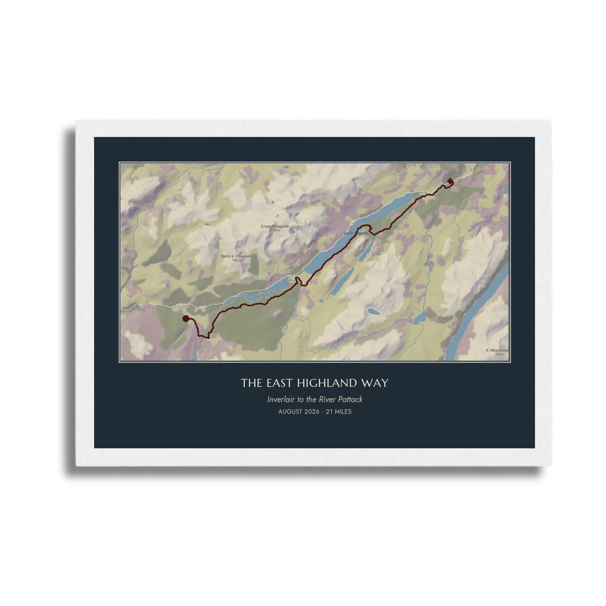 Personalised route map print in a white frame, A4 landscape