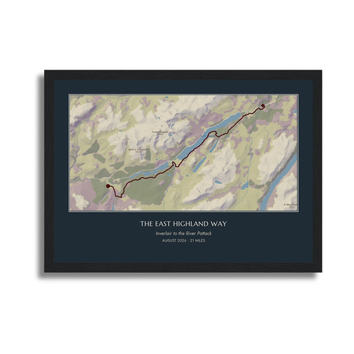 Personalised route map print in a black frame, A4 landscape