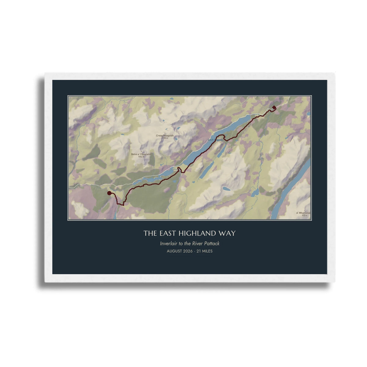 Personalised route map print in a white frame, A3 landscape