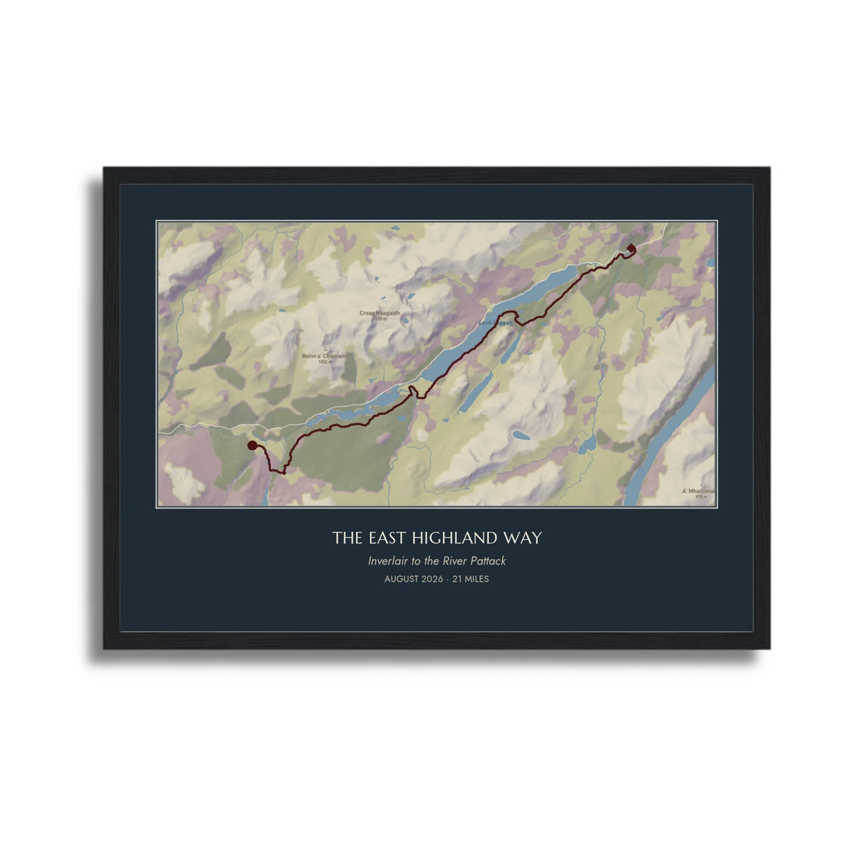 Personalised route map print in a black frame, A3 landscape