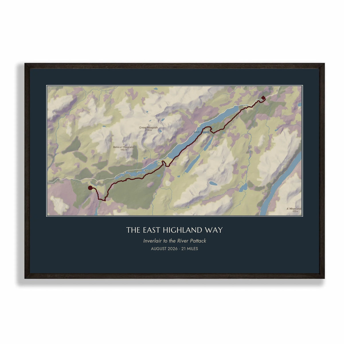 Personalised route map print in a black frame, A2 landscape