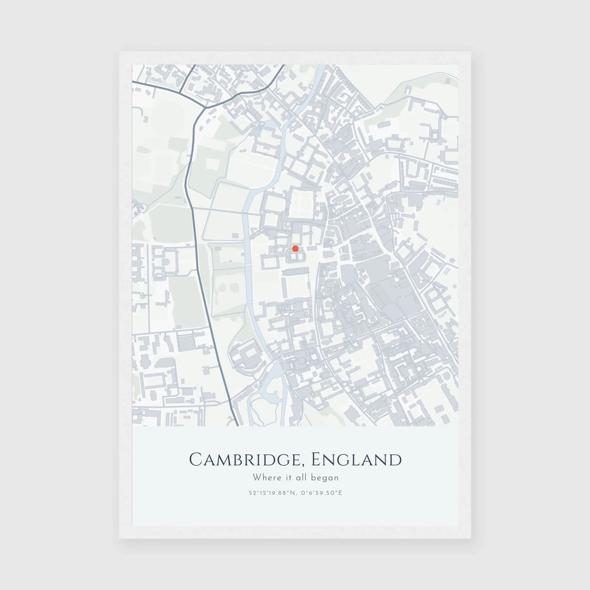 Personalised map print, in a white frame, A3 portrait