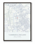 Personalised map print, in a black frame, A2 portrait