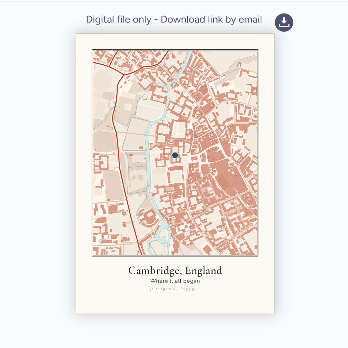 Personalised map print, digital download, portrait
