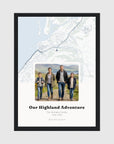 Personalised map & photo print, Waypoint, in a black frame, A4 portrait