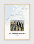 Personalised map & photo print, Waypoint, in an oak coloured frame, A3 portrait
