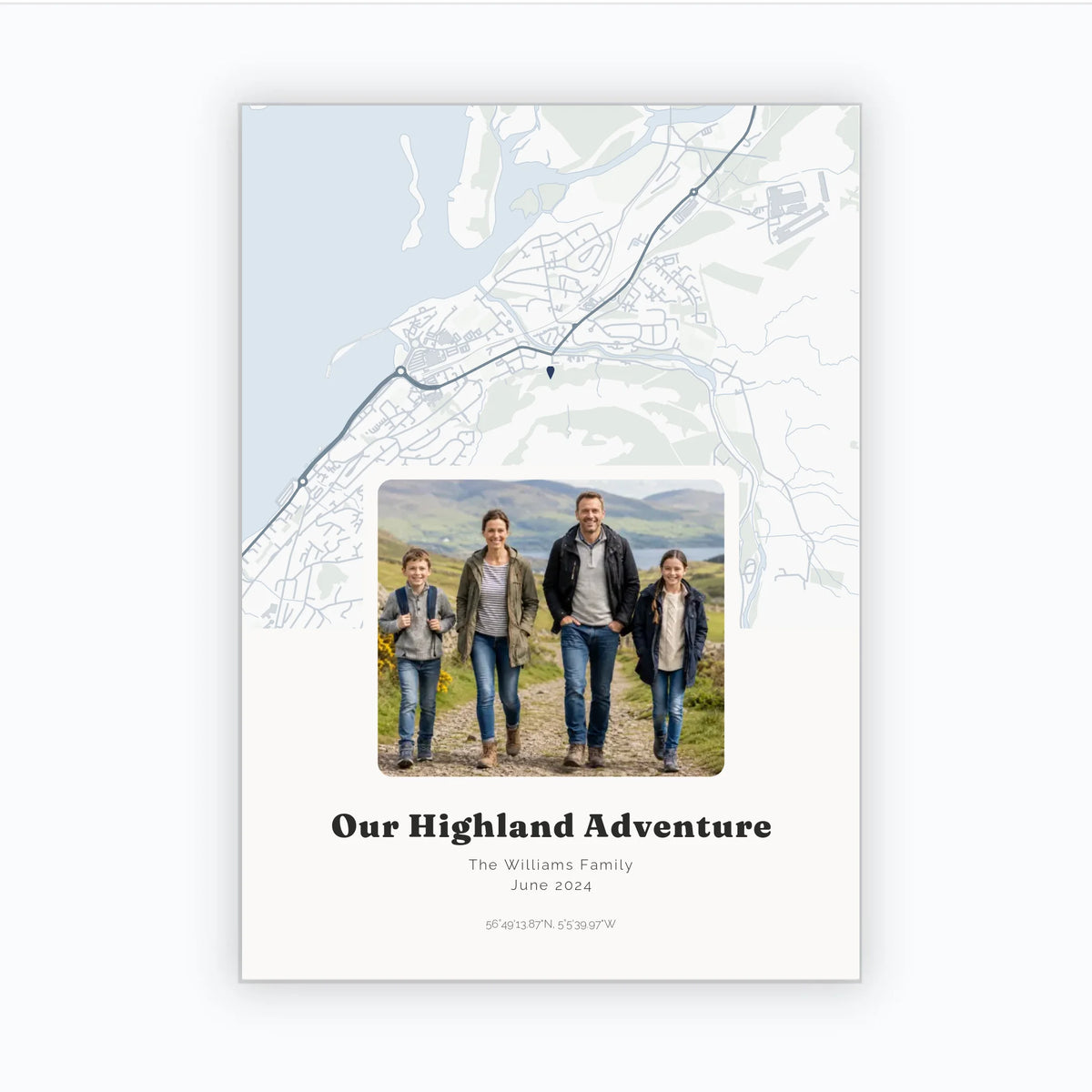 Personalised map &amp; photo print, Waypoint, unframed, A3 portrait