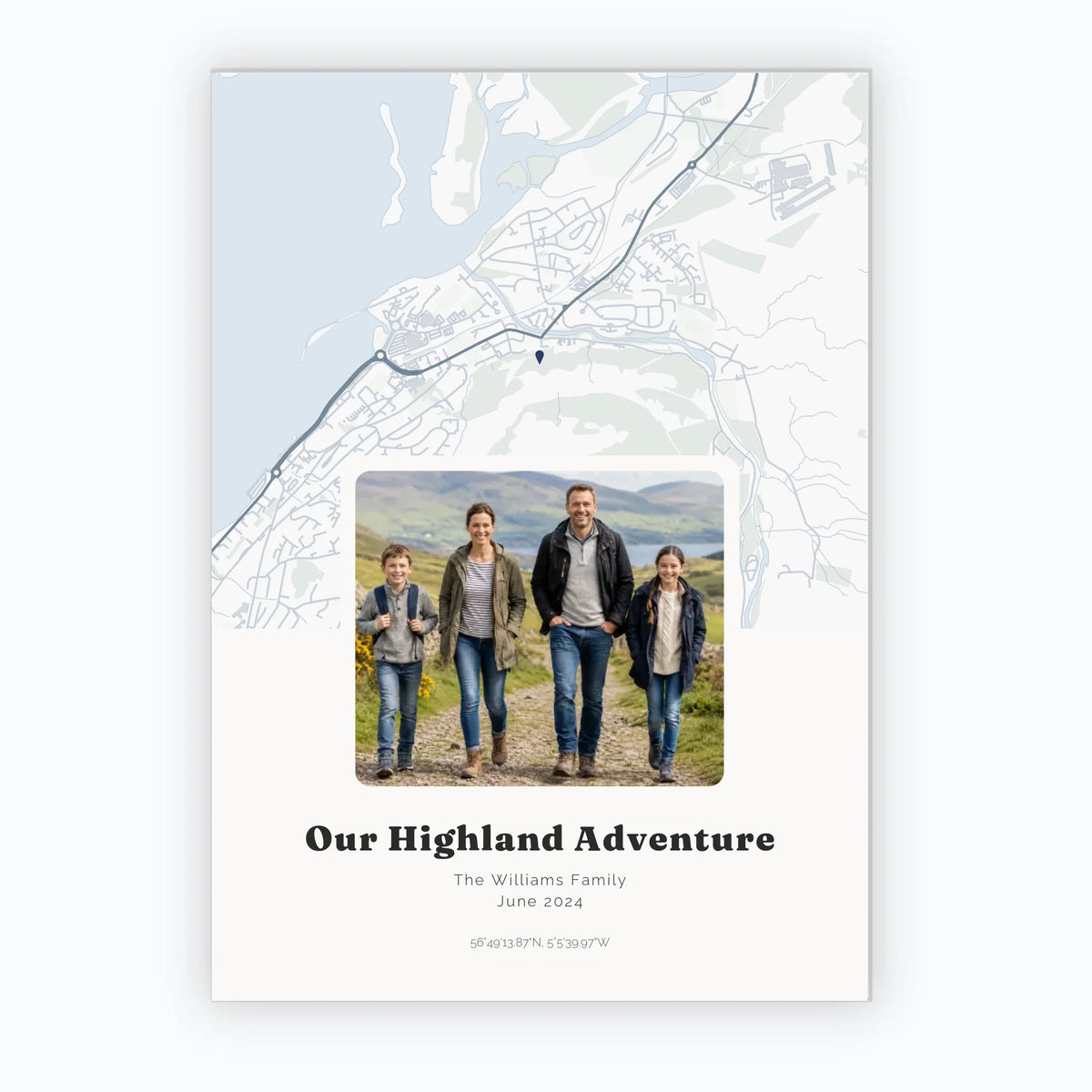 Personalised map &amp; photo print, Waypoint, unframed, A2 portrait