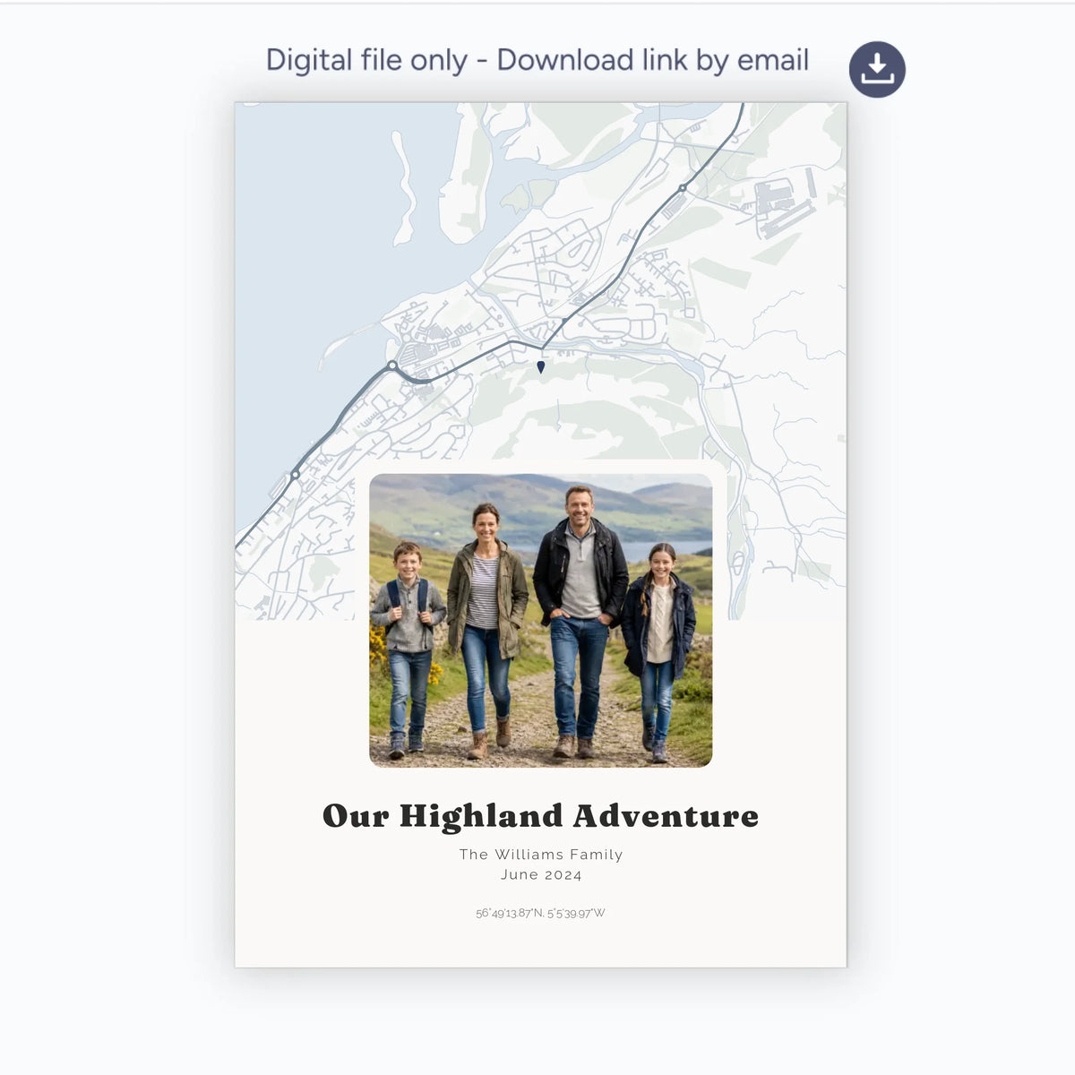 Personalised map &amp; photo print, Waypoint, digital download, portrait