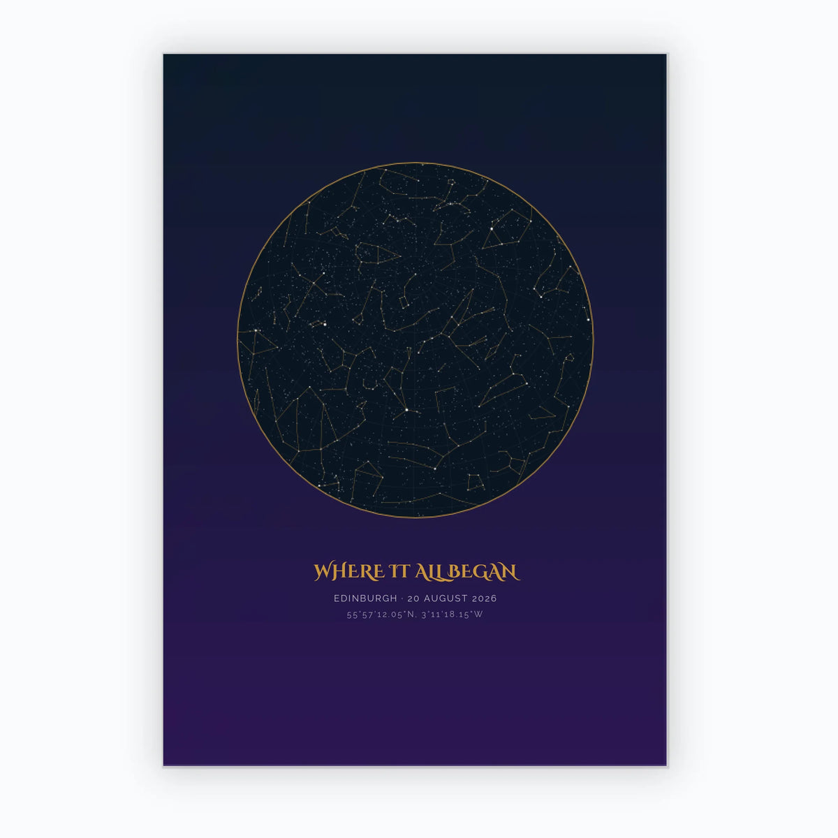 Personalised star map print, Aurum, unframed print, A2 portrait