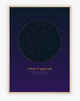 Personalised star map print, Aurum, in an oak coloured frame, A2 portrait