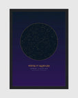 Personalised star map print, Aurum, in a black frame, A4 portrait