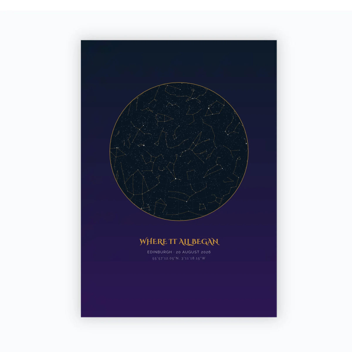 Personalised star map print, Aurum, unframed print, A4 portrait