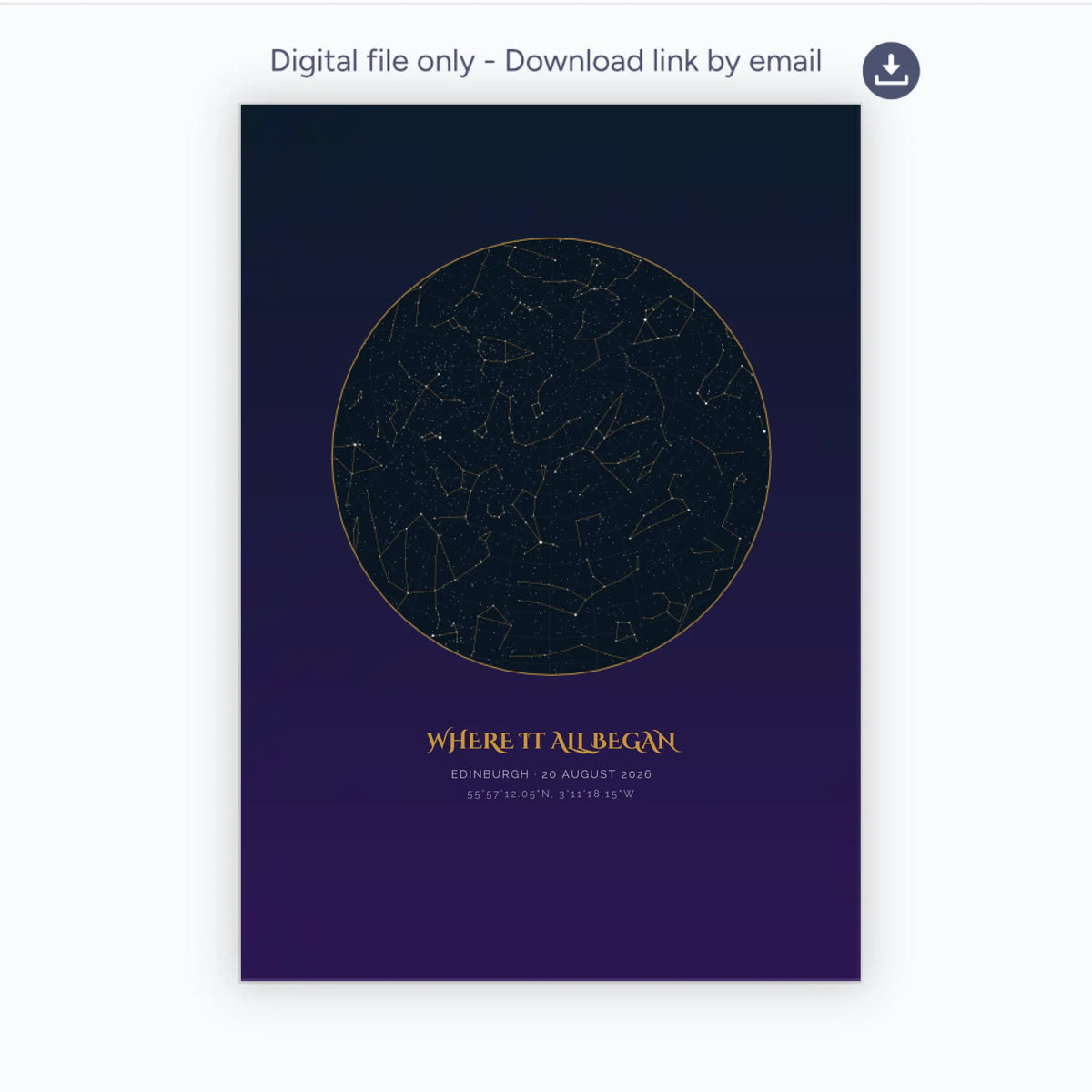 Personalised star map print, Aurum, digital download