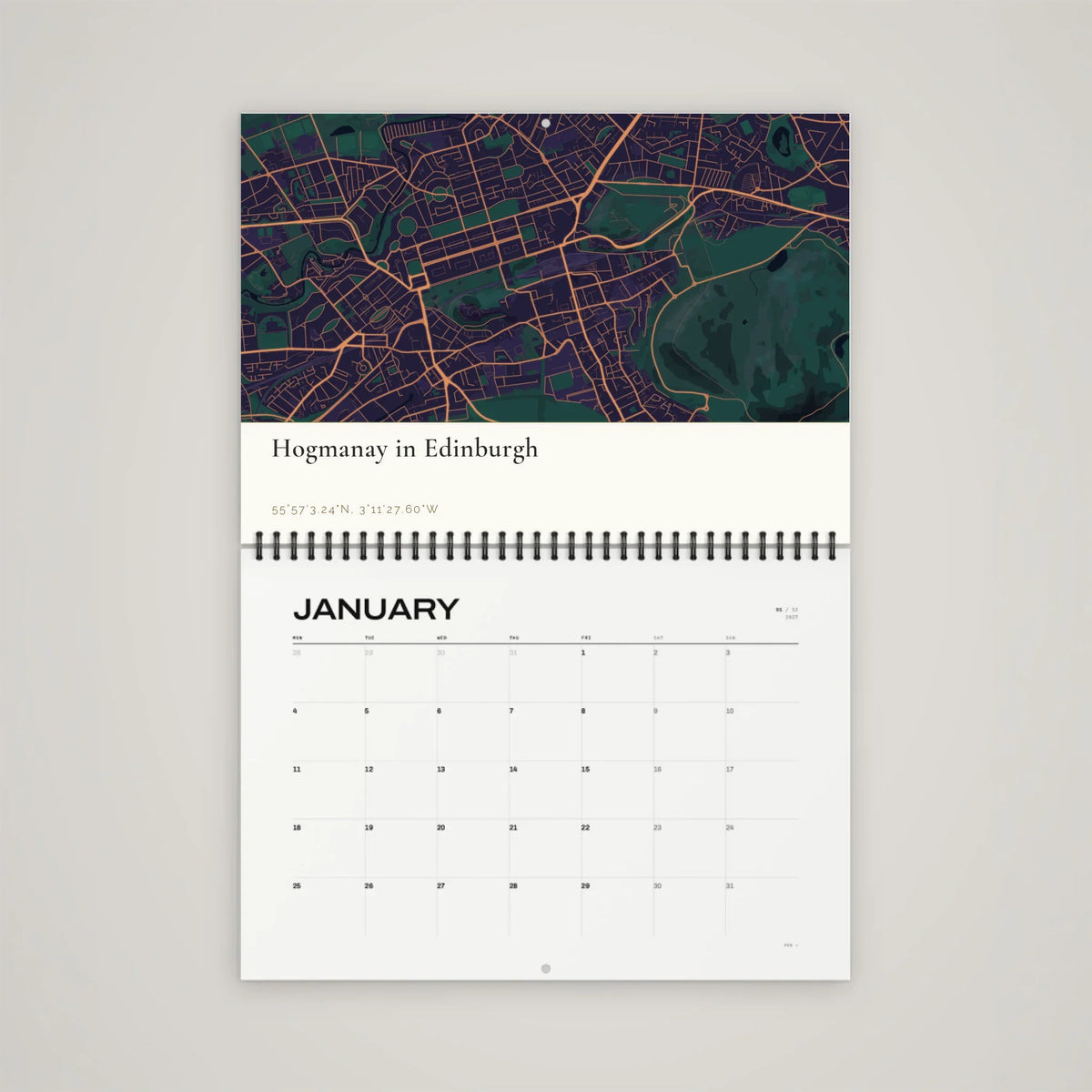 Calendar gift card for a personalised 2027 map calendar, shown with the January page